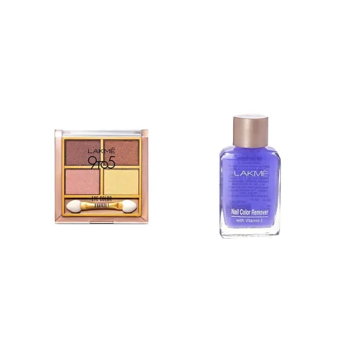 Image of LAKMÉ 9 To 5 Shimmery Eye Color Quartet Eye Shadow, Desert Rose Powder, 7G & Lakme Nail Color Remover, 27Ml, Multicolor