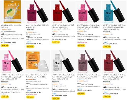 Image of Lakme Beauty Products starting @ ₹42