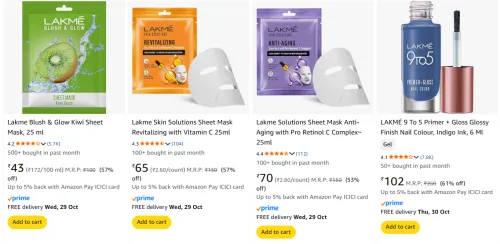 Image of Lakme Beauty Products upto 61% Discount | Starting at ₹43