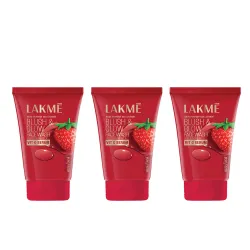 Lakme 3Pcs Skin Perfect Blush & Glow Strawberry Facewash with Vitamin C Serum - 150g each