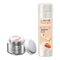 LAKMÉ Absolute Perfect Radiance Skin Brightening Day Creme, Light, 50G And Lakme Moisturizer Body Lotion, Peach Milk, 200Ml
