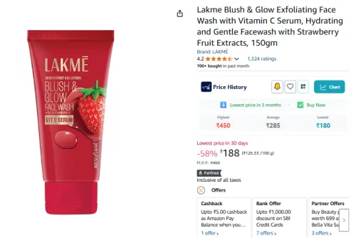 Image of Lakme Blush & Glow Exfoliating Face Wash 150gm
