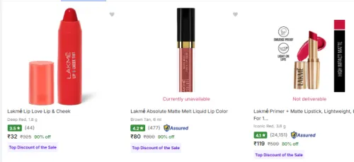 Image of Lakme Lipstick at Starting @ ₹32