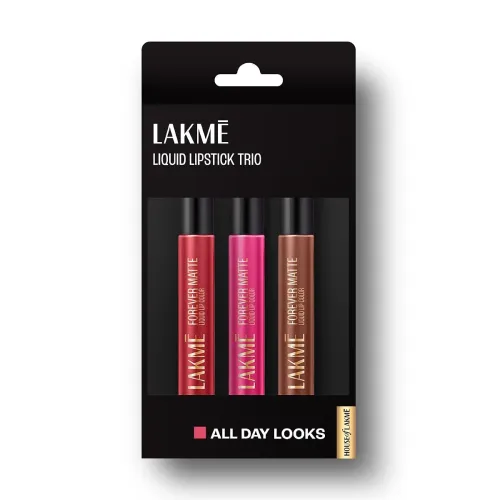 Image of Lakme Liquid Lipstick Trio- All Day Looks, Forever Matte, Pack of 3
