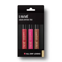 Lakme Liquid Lipstick Trio- All Day Looks, Forever Matte, Pack of 3