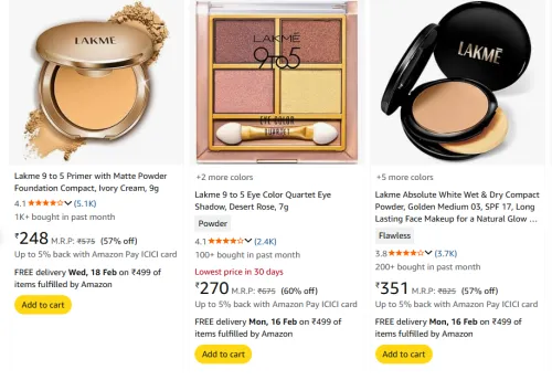 Image of Lakme makeup minimum 50% off