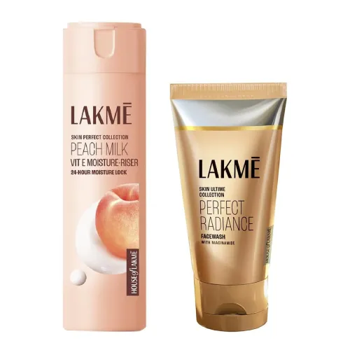 Image of Lakme Peach Milk & Lakme Perfect Radiance Intense Brightening Face Wash 50 g Combo