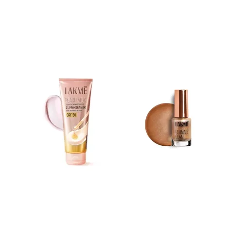 Image of Lakme Peach Milk SPF 50 Sunscreen Moisturiser & Chrome Nail Paint