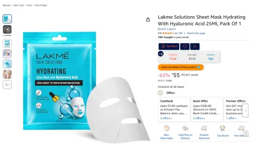 Image of Lakme Solutions Sheet Mask Hydrating
