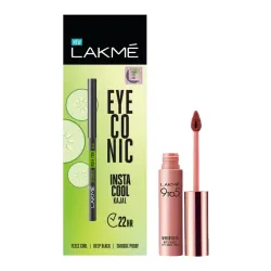 LAKMÉ 9 To 5 Weightless Mousse Lip & Cheek Color, Coca Soft, 9 G & Eyeconic Insta Cool Matte Kajal, Black, Cooling Kohl 