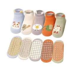 Lakshiv Enterprise Baby Non-Slip Socks Set with Grip Bottom, 5 Pairs, Cotton Fabric, Cartoon Design, Size Options (Multi