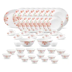 La Opala Classique Opalware Dinner Set, 53 Pcs, for Family of 8, Aster Pink | Microwave & Dishwasher Safe, Bone-Ash Free, Crockery Set for Dining & Gifting, Break-Resistant, Lightweight, Mad...