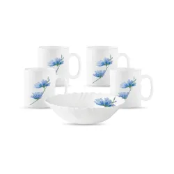 La Opala Diva Classique Collection Opal Glass Crockery | Gift Set of 5 | Coffee Time Set 5 pcs Floral Mist | Bowls & Coffee Mugs | Microwave Safe | 100% Vegetarian | Extra Strong | Light & W...