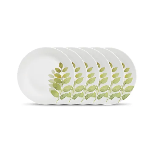 Image of La Opala Diva Ivory Collection Opal Glass Crockery | Full Plate 11” Set of 6 | Autumn Shadow Design | Dinner Plate for d