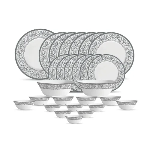 Image of La Opala Diva, Sovrana Collection, Opal Glass Dinner Set 27 pcs, Persian Grey, White