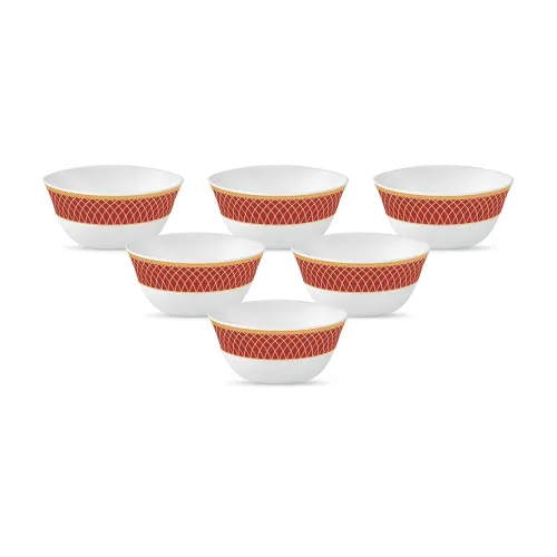 Image of La Opala Diva Sovrana Collection Opal Glass Crockery | Vegetable Bowl 180 ml Set of 6 Regent Red | Bowls for dal & Condi