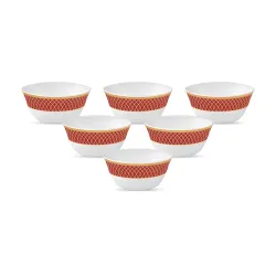 La Opala Diva Sovrana Collection Opal Glass Crockery | Vegetable Bowl 180 ml Set of 6 Regent Red | Bowls for dal & Condi