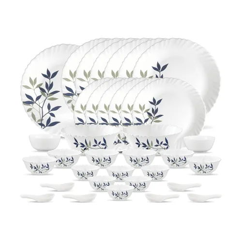 Image of La Opala Novo Collection Opal Glass Crockery | for Family of 6 | Dinner Set 35 pcs Silken Charm | Plates & Bowls for Din