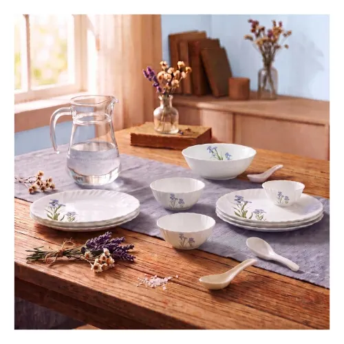 Image of La Opala Novo Opalware Dinner Set, 35 Pcs for Family of 6, Blue Florets