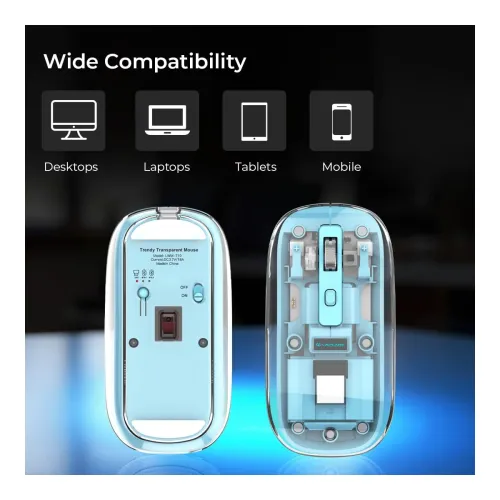 Image of LAPCARE Trendy Rechargeable Transparent Wireless Mouse, Dual Mode (2.4GHz + Bluetooth V3.0 & V5.2), Type-C Port, Adjusta