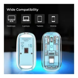 LAPCARE Trendy Rechargeable Transparent Wireless Mouse, Dual Mode (2.4GHz + Bluetooth V3.0 & V5.2), Type-C Port, Adjusta