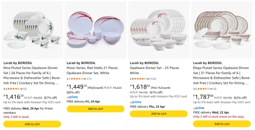 Image of Larah by Borosil Dinner set at Minimum 60% Discount 