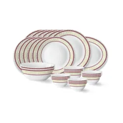 Larah by Borosil Elega Fluted Series Opalware Dinner Set of 6 Full Plate 6 Quarter Plates 6 Veg Bowls, 6 Soup Bowl, 2 Se