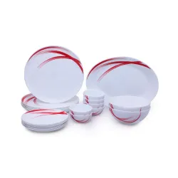 Larah by Borosil - Moon Series, Red Stella 21 Pieces Opalware Dinner Set, White