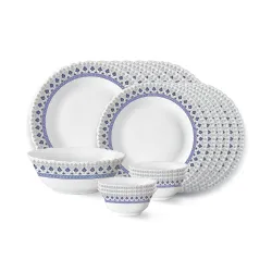 Larah by Borosil Ocean Fluted Series Opalware Dinner Set | 19 Pieces for Family of 6 | Microwave & Dishwasher Safe | Bon