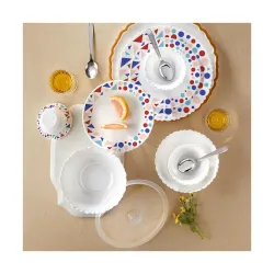 Larah by Borosil Silk Series Speckle Opalware Dinner Set with Steel Spoon | 41 Pcs for Family of 6 | Microwave & Dishwasher Safe | Bone-Ash Free | Crockery Set for Dining & Gifting | Plates....