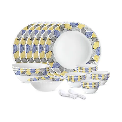 Image of Larah by Borosil Silk Series Kora Opalware Dinner Set | 27 Pieces for Family of 6 | Microwave & Dishwasher Safe | Bone-A