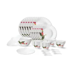 Larah by Borosil Stargazer Fluted Series Opalware Dinner Set | 40 Pieces for Family of 6 | Microwave & Dishwasher Safe |