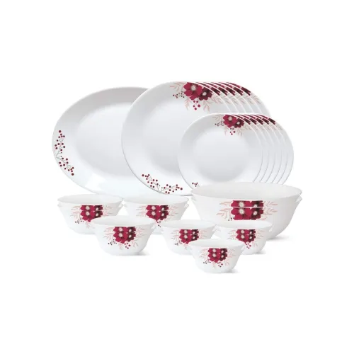 Image of Larah by Borosil - Tiara Series, Paradise, 27 Pcs, Opalware Dinner Set, White