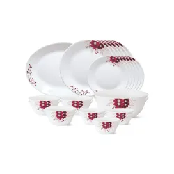 Larah by Borosil - Tiara Series, Paradise, 27 Pcs, Opalware Dinner Set, White