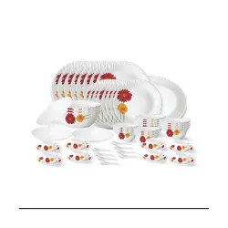 Larah by Borosil Zinnia Fluted Series Opalware Dinner Set | 63 Pieces for Family of 8 | Microwave & Dishwasher Safe | Bone-Ash Free | Crockery Set for Dining & Gifting | Plates & Bowls | Whi...