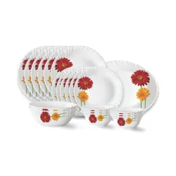 Larah by Borosil Zinnia Fluted Series Opalware Dinner Set | 21 Pieces for Family of 6 | Microwave & Dishwasher Safe | Bo