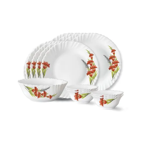Image of Larah by Borosil Red Iris 13Pcs Dinner Set 