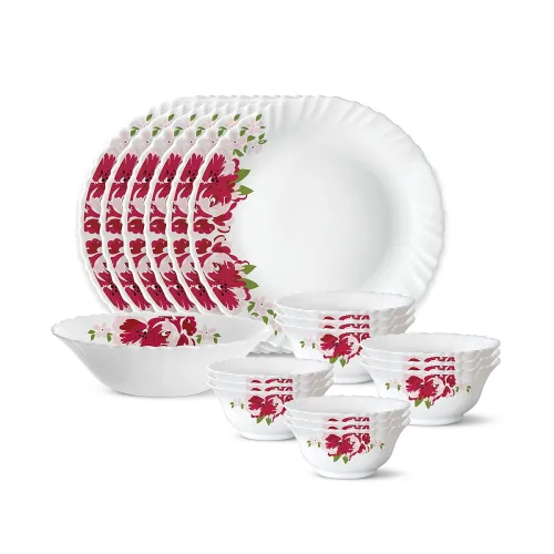 Image of Larah by Borosil 19 Pieces Rose Red Opalware Dinner Set for Family of 6
