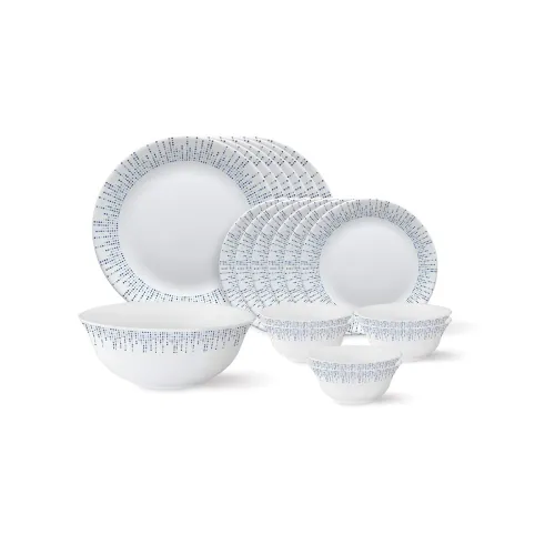 Image of Larah By Borosil - Tiara Series, Pulse, 19 Pcs, Opalware Dinner Set, White