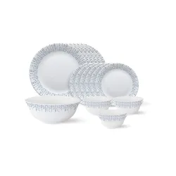 Larah By Borosil - Tiara Series, Pulse, 19 Pcs, Opalware Dinner Set, White