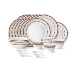 Larah by Borosil Elega Fluted Series Opalware Dinner Set | 33 Pieces for Family of 6 | Microwave & Dishwasher Safe | Bone-Ash Free | Crockery Set for Dining & Gifting | Plates & Bowls | Whit...