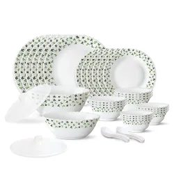 Larah by Borosil 35 Pieces Sage Opalware Dinner Set for Family of 6