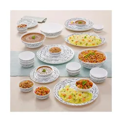 Larah By Borosil Moon Milky Way Dinner Set - 36 Pcs, Opal Glass Dinner Plates & Bowls Crockery Set for Dinning, White