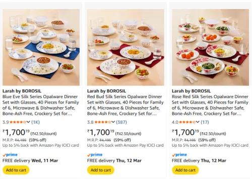 Image of Larah by Borosil 40 Pcs Dinner Set @ ₹1700