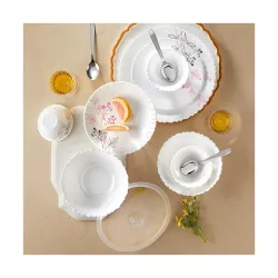 Larah by Borosil 41pc Opalware Dinnerset with Steel Spoon for Family of 6