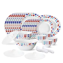Larah by Borosil 47 Pc Speckle Opalware Dinner Set for Family of 8, Microwave & Dishwasher Safe Silk Series Crockery for