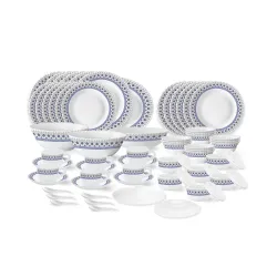 Larah by Borosil Ocean Fluted Series Opalware Dinner Set | 66 Pieces for Family of 6 | Microwave & Dishwasher Safe | Bone-Ash Free | Crockery Set for Dining & Gifting | Plates & Bowls | Whit...