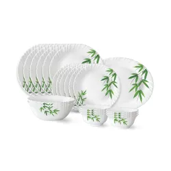 Larah by Borosil Bamboo Leaves Fluted Series Opalware Dinner Set Of 6 (21 piece)