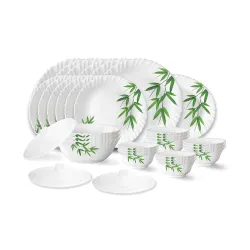 Larah by Borosil Bamboo Opalware Dinner Set 31 Pieces for Family of 6 