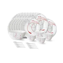 Larah by Borosil Boro Fluted Series Opalware Dinner Set | 33 Pieces for Family of 6 | Microwave & Dishwasher Safe 